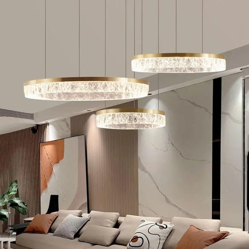 Suspension LED anneaux modernes en aluminium pour salon et salle à manger
