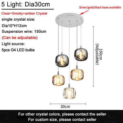 Suspension LED moderne en cristal K9, lumière chaude pour salon et salle à manger