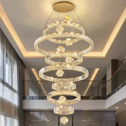 Lustre suspendu moderne en cristal pour salon et escalier, lumière chaleureuse