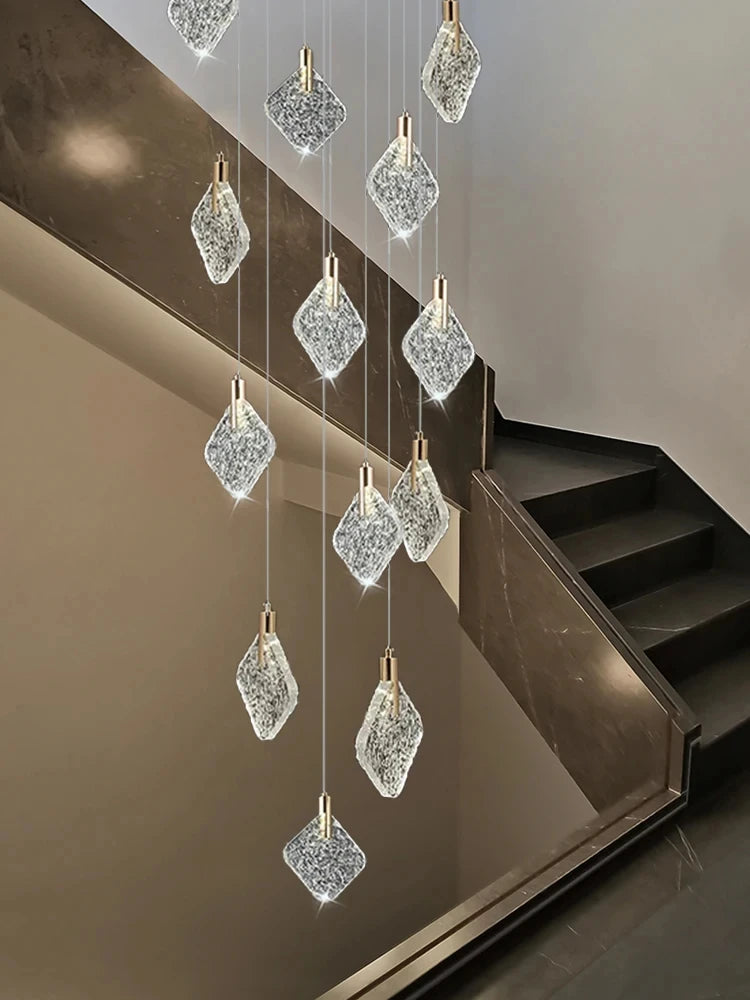 Lustre suspendu en cristal nordique pour salon et escaliers, lumière LED chaleureuse