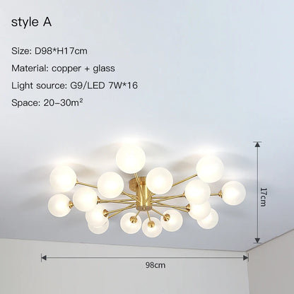 Plafonnier Sputnick design bulle en métal chrome poli pour salon et salle à manger