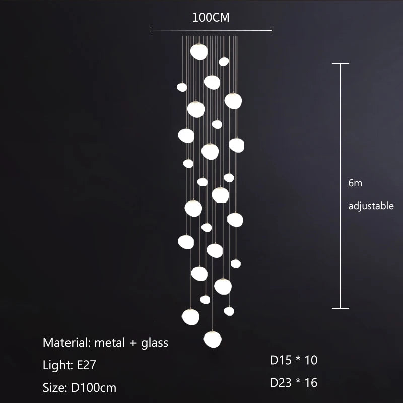 Suspension LED en verre blanc Gregg, design moderne pour villa et escalier