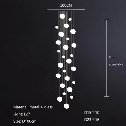 Suspension LED en verre blanc Gregg, design moderne pour villa et escalier