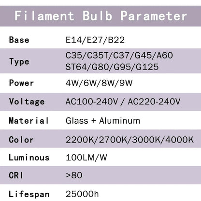 Ampoule LED filament E14 E27 4W - 9W verre blanc chaud 360° rétro Edison, 2 pièces - Luminous Place
