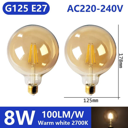 Ampoule LED filament E14 E27 4W - 9W verre blanc chaud 360° rétro Edison, 2 pièces - Luminous Place
