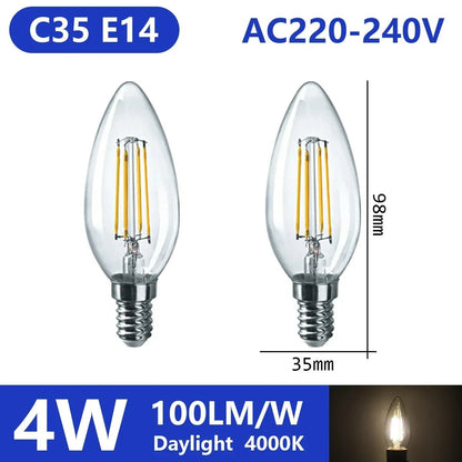 Ampoule LED filament E14 E27 4W - 9W verre blanc chaud 360° rétro Edison, 2 pièces - Luminous Place