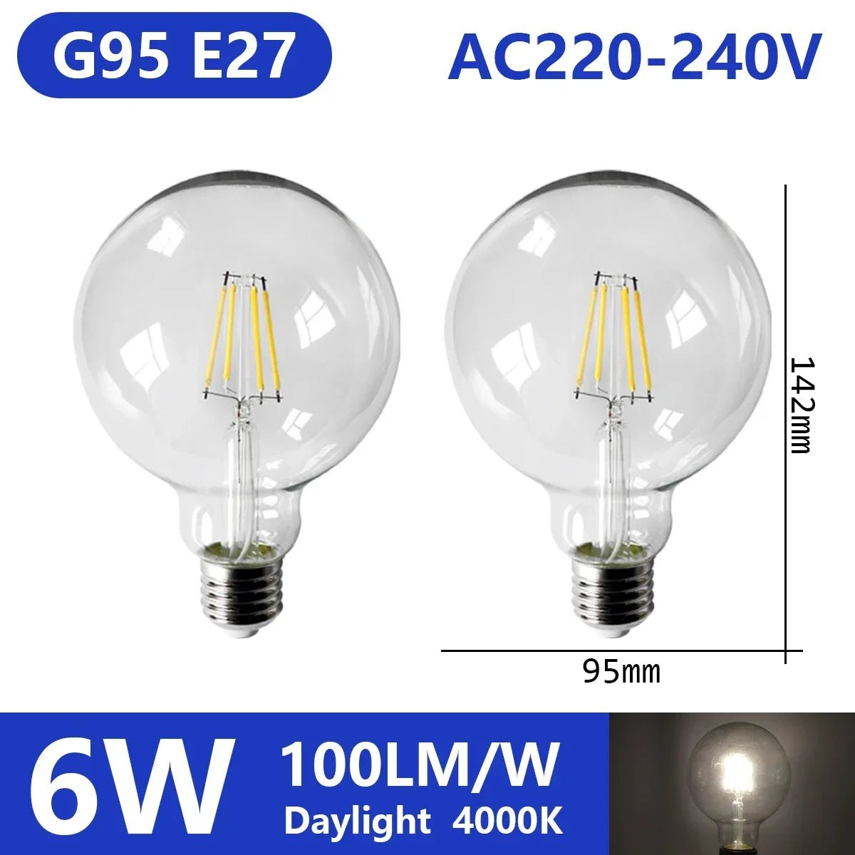 Ampoule LED filament E14 E27 4W - 9W verre blanc chaud 360° rétro Edison, 2 pièces - Luminous Place
