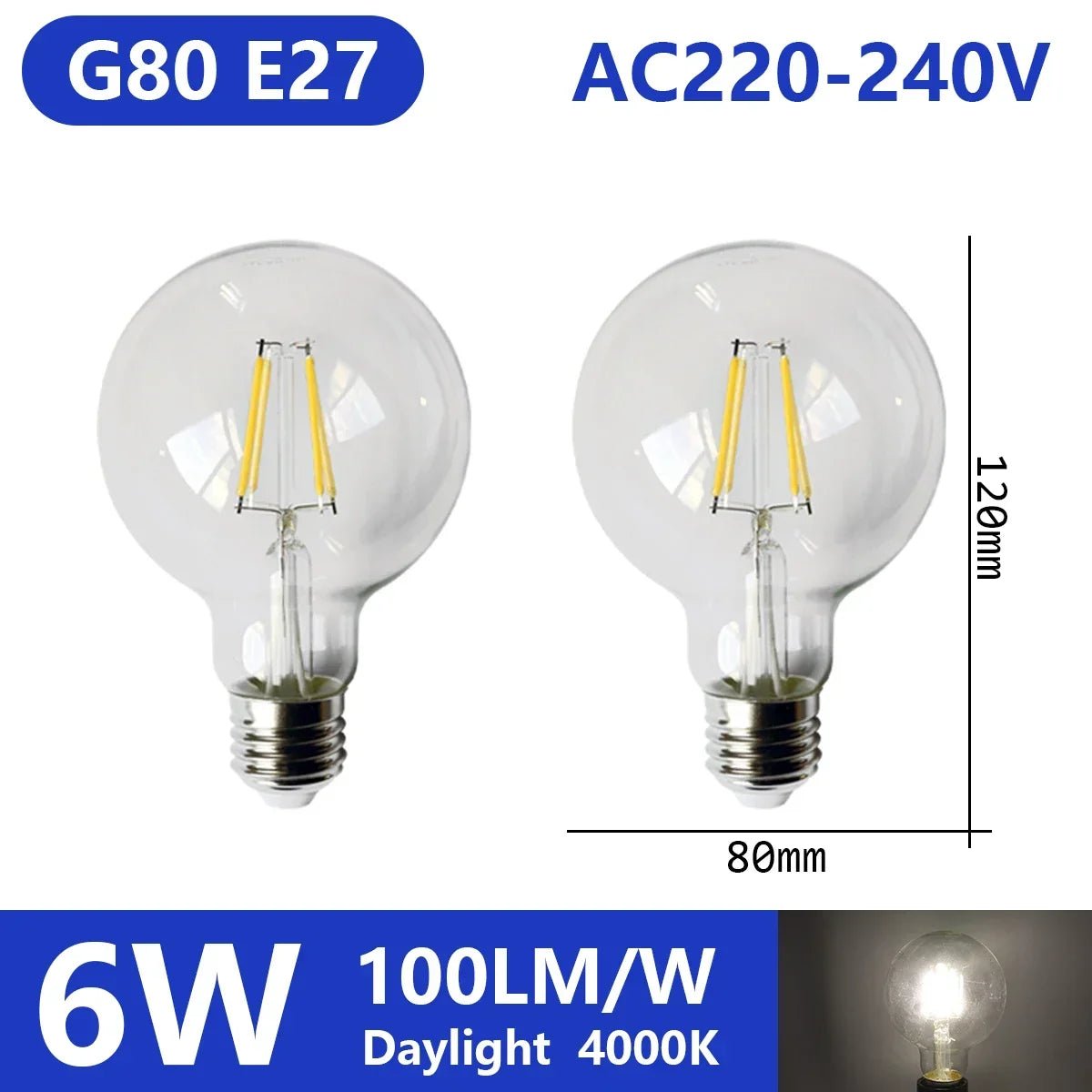 Ampoule LED filament E14 E27 4W - 9W verre blanc chaud 360° rétro Edison, 2 pièces - Luminous Place