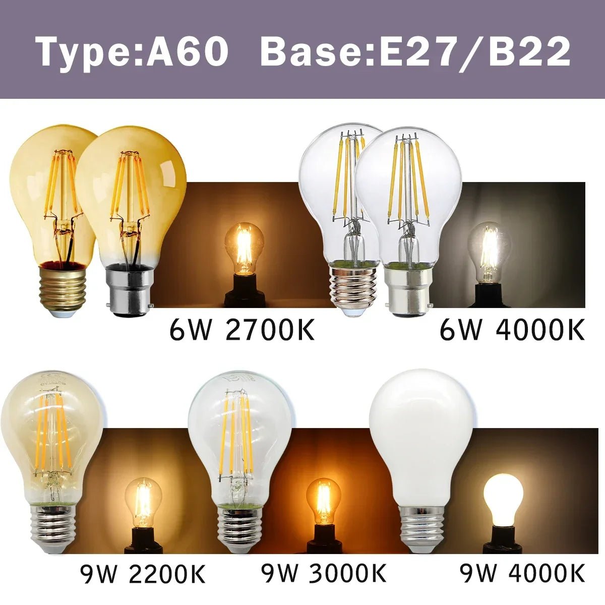Ampoule LED filament E14 E27 4W - 9W verre blanc chaud 360° rétro Edison, 2 pièces - Luminous Place