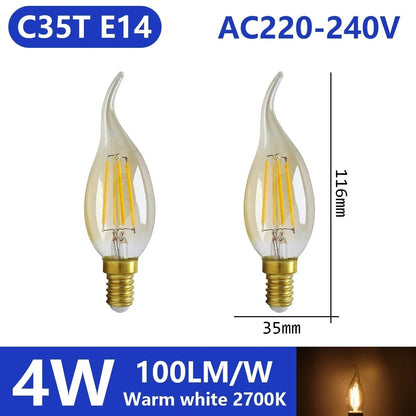 Ampoule LED filament E14 E27 4W - 9W verre blanc chaud 360° rétro Edison, 2 pièces - Luminous Place