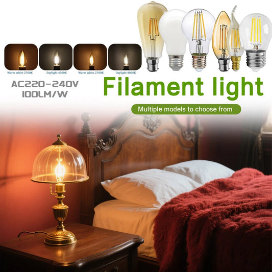 Ampoule LED filament E14 E27 4W - 9W verre blanc chaud 360° rétro Edison, 2 pièces - Luminous Place