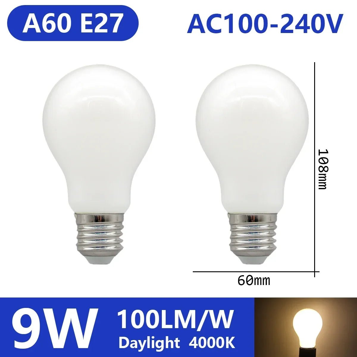 Ampoule LED filament E14 E27 4W - 9W verre blanc chaud 360° rétro Edison, 2 pièces - Luminous Place
