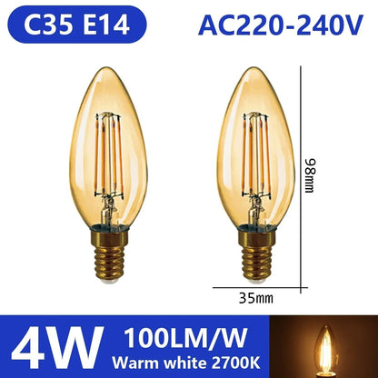 Ampoule LED filament E14 E27 4W - 9W verre blanc chaud 360° rétro Edison, 2 pièces - Luminous Place