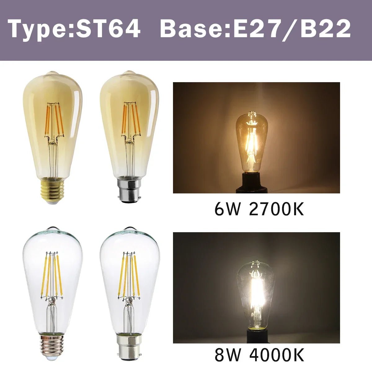 Ampoule LED filament E14 E27 4W - 9W verre blanc chaud 360° rétro Edison, 2 pièces - Luminous Place