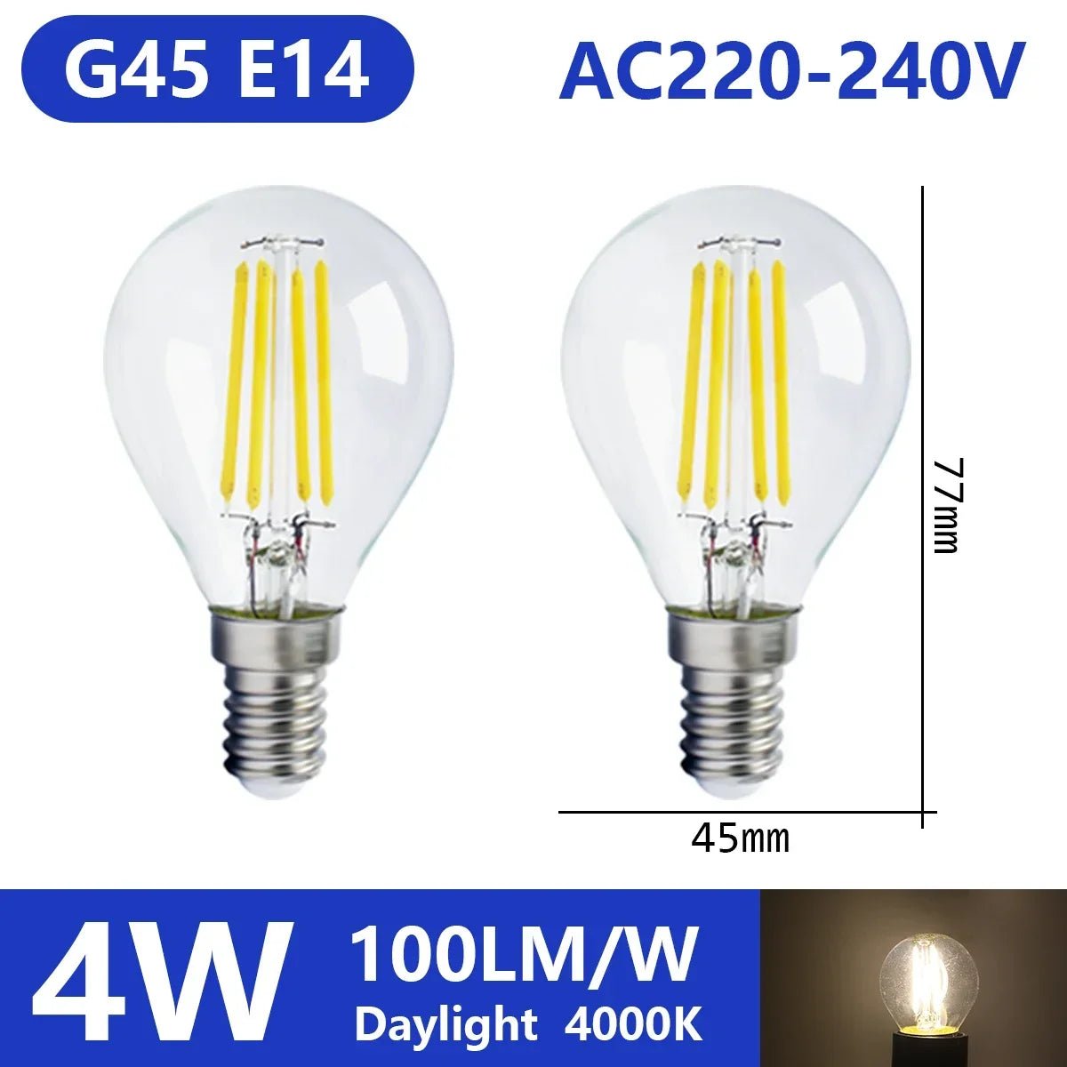 Ampoule LED filament E14 E27 4W - 9W verre blanc chaud 360° rétro Edison, 2 pièces - Luminous Place