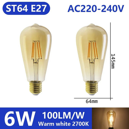 Ampoule LED filament E14 E27 4W - 9W verre blanc chaud 360° rétro Edison, 2 pièces - Luminous Place