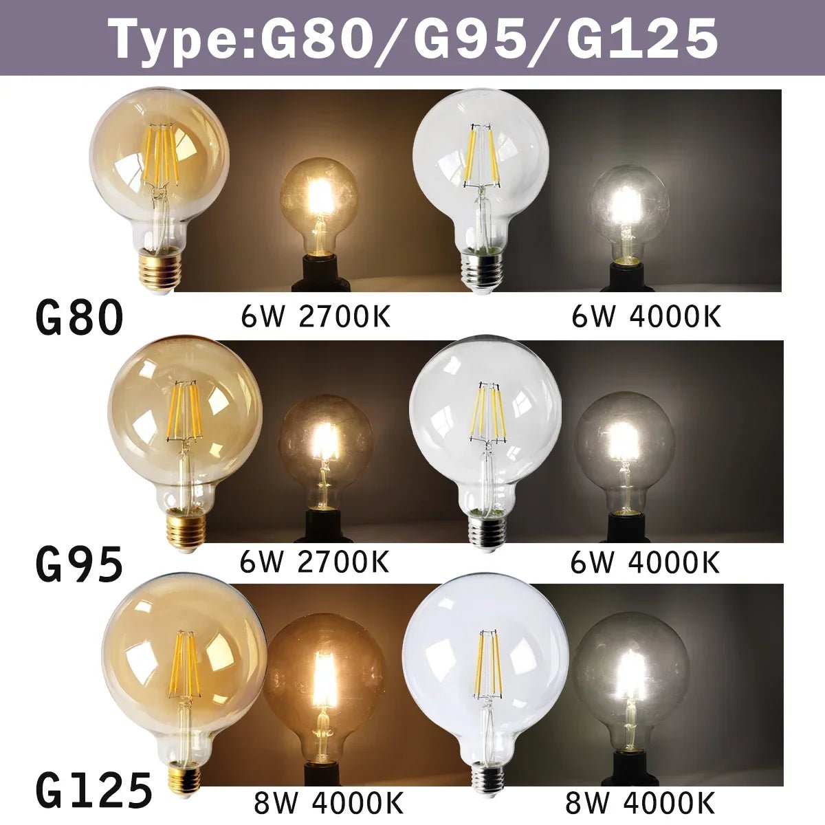 Ampoule LED filament E14 E27 4W - 9W verre blanc chaud 360° rétro Edison, 2 pièces - Luminous Place