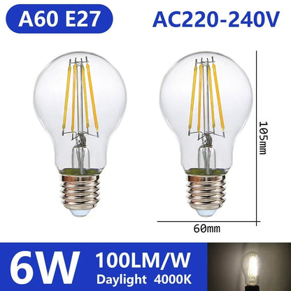 Ampoule LED filament E14 E27 4W - 9W verre blanc chaud 360° rétro Edison, 2 pièces - Luminous Place