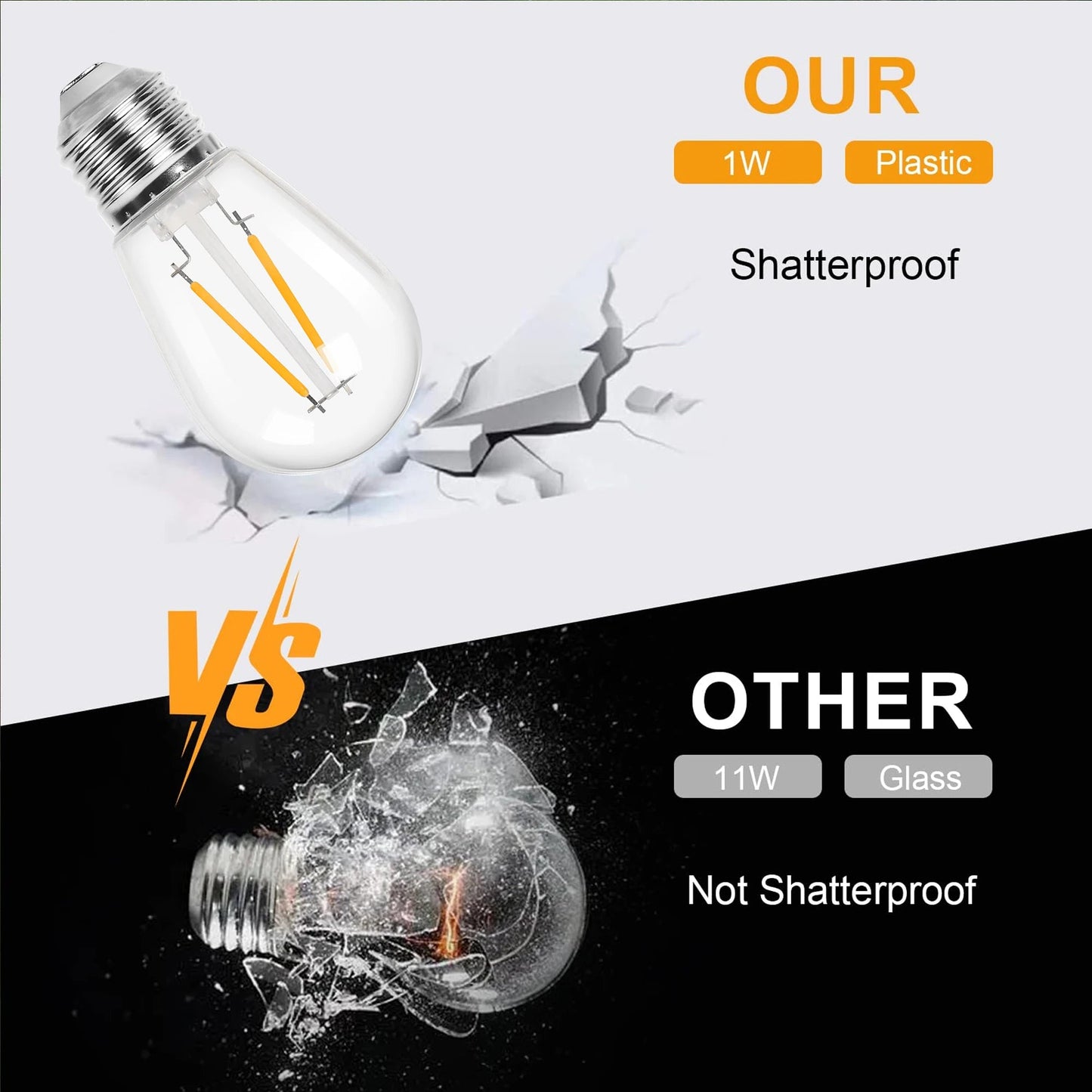 Ampoule LED S14 incassable 2W E27, lumière chaude pour guirlande extérieure, lot de 25 - Luminous Place