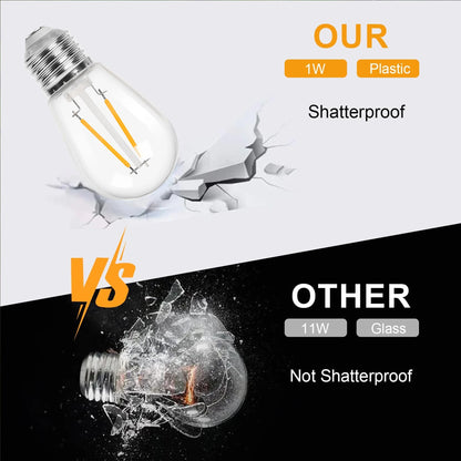 Ampoule LED S14 incassable 2W E27, lumière chaude pour guirlande extérieure, lot de 25 - Luminous Place