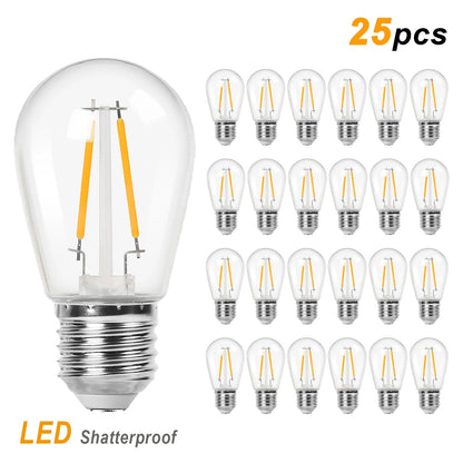 Ampoule LED S14 incassable 2W E27, lumière chaude pour guirlande extérieure, lot de 25 - Luminous Place