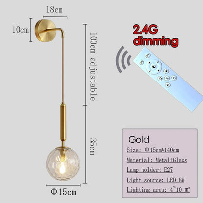 Applique Murale Dimmable 2.4G Noir/Or en Verre Boule, Télécommande 30m - Luminous Place