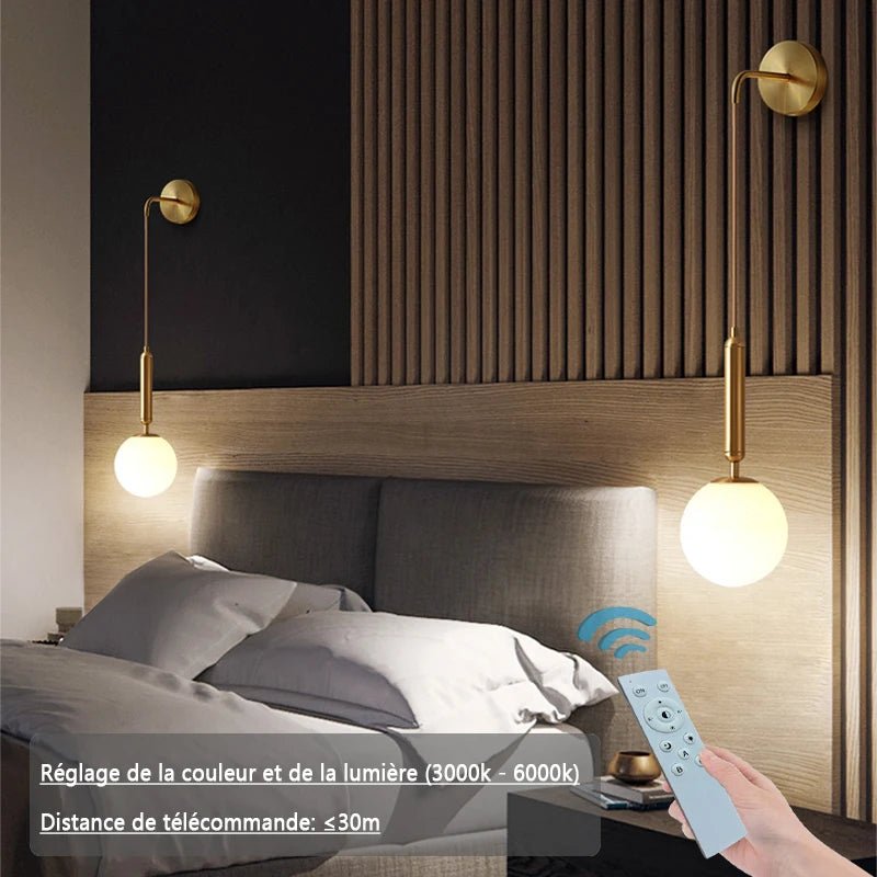 Applique Murale Dimmable 2.4G Noir/Or en Verre Boule, Télécommande 30m - Luminous Place