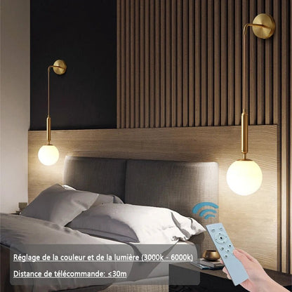 Applique Murale Dimmable 2.4G Noir/Or en Verre Boule, Télécommande 30m - Luminous Place