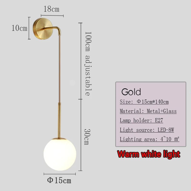 Applique Murale Dimmable 2.4G Noir/Or en Verre Boule, Télécommande 30m - Luminous Place