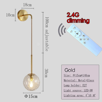 Applique Murale Dimmable 2.4G Noir/Or en Verre Boule, Télécommande 30m - Luminous Place
