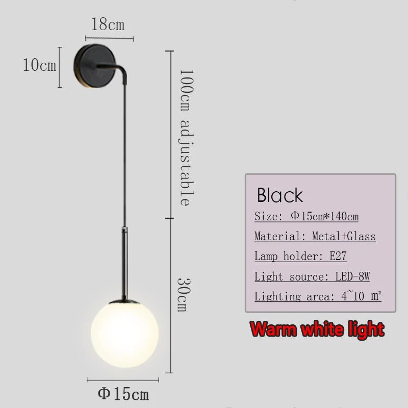 Applique Murale Dimmable 2.4G Noir/Or en Verre Boule, Télécommande 30m - Luminous Place