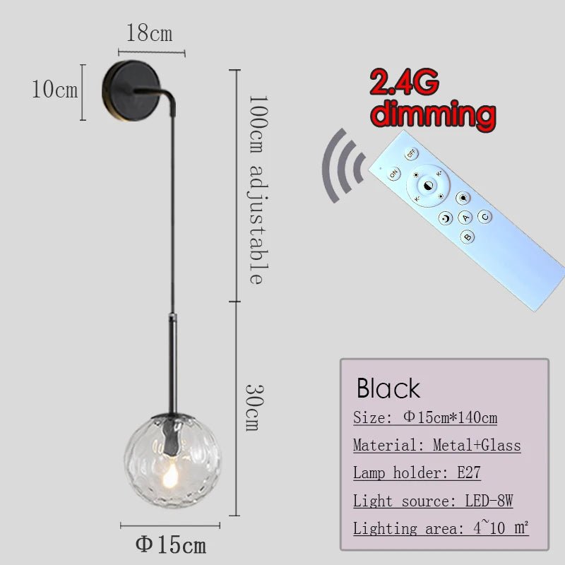 Applique Murale Dimmable 2.4G Noir/Or en Verre Boule, Télécommande 30m - Luminous Place