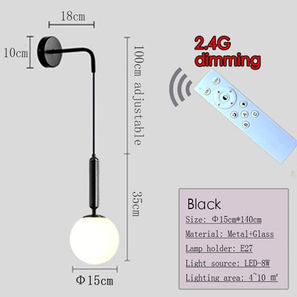 Applique Murale Dimmable 2.4G Noir/Or en Verre Boule, Télécommande 30m - Luminous Place