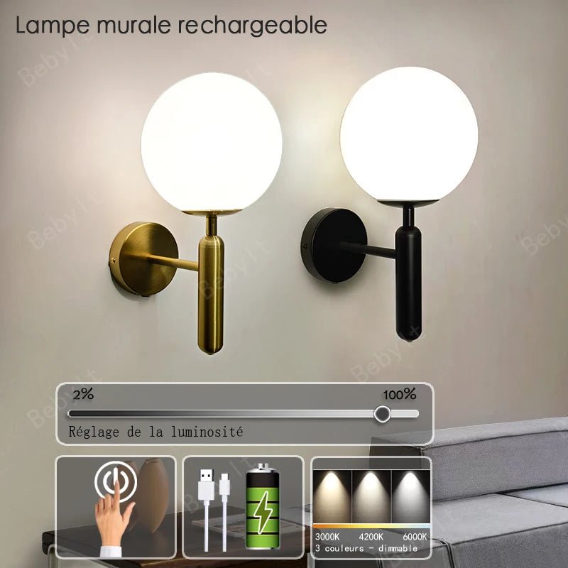 Applique Murale Rechargeable Tactile LED Dimmable Tricolore pour Intérieur - Luminous Place