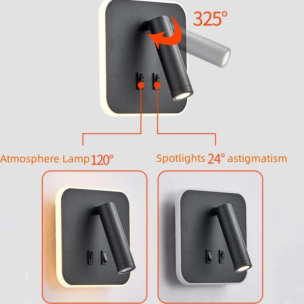 Applique Murale Rotative Moderne LED en Aluminium, Lumière Chaude, Angle Réglable, Chevet - Luminous Place