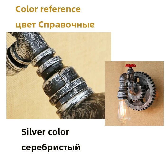 Applique Murale Vintage Industrielle en Fer et Bois avec Roue Dentée pour Salon et Étude - Luminous Place