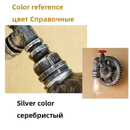 Applique Murale Vintage Industrielle en Fer et Bois avec Roue Dentée pour Salon et Étude - Luminous Place