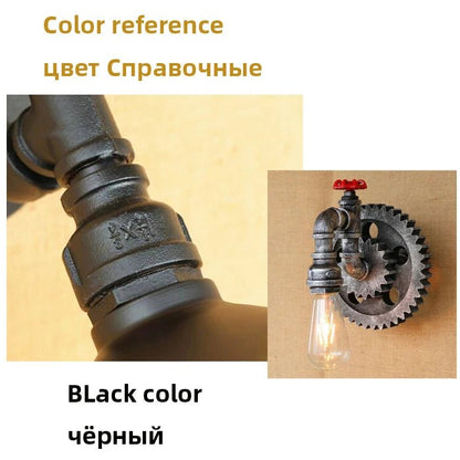 Applique Murale Vintage Industrielle en Fer et Bois avec Roue Dentée pour Salon et Étude - Luminous Place