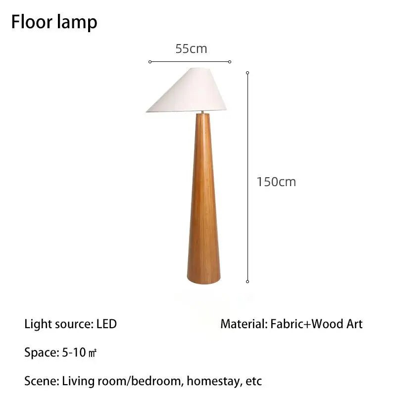 Lampadaire conique en bois massif style Wabi - sabi avec lumière LED chaleureuse - Luminous Place