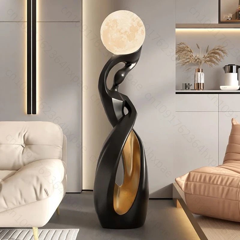 Lampadaire design en résine, sculpture abstraite moderne, lumière d'ambiance chaleureuse - Luminous Place