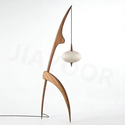 Lampadaire en bois massif style chinois rétro, lumière chaude ambiance cosy - Luminous Place