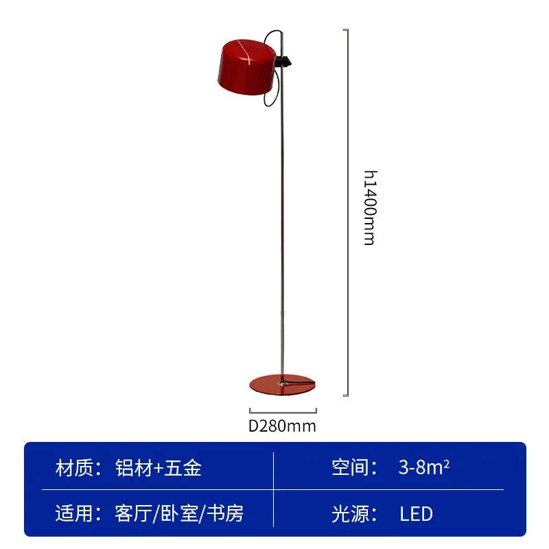 Lampadaire italien en aluminium rouge, noir et blanc, angle réglable, design minimaliste - Luminous Place