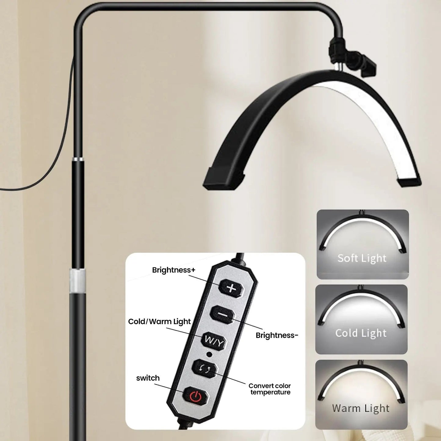 Lampadaire LED 40W à intensité variable 3000K - 6000K, 24 pouces, lampe demi - lune pour beauté - Luminous Place
