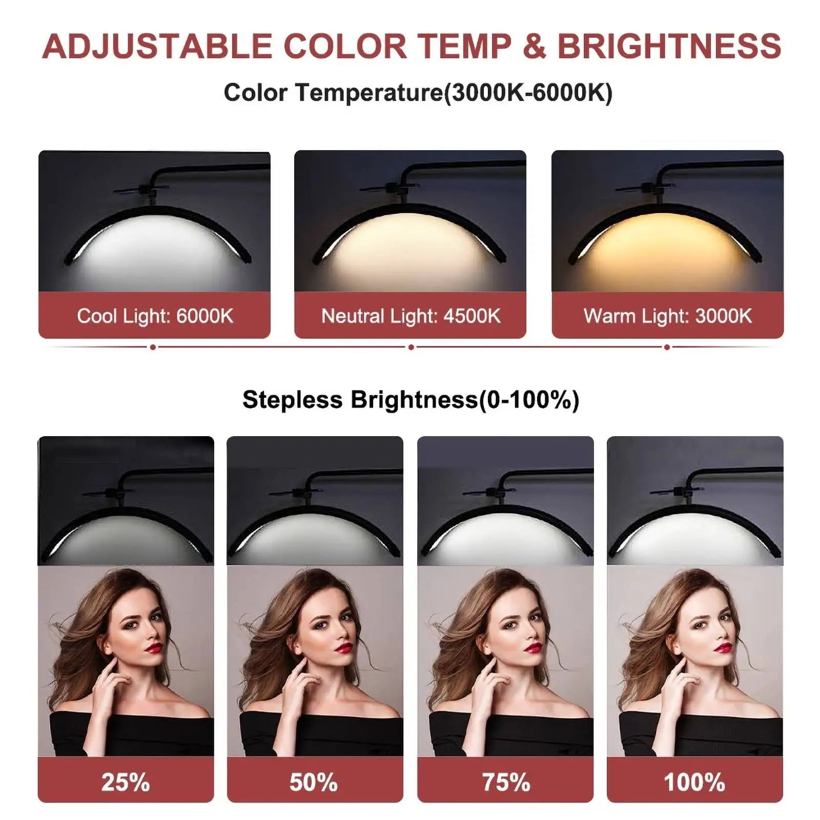 Lampadaire LED 40W à intensité variable 3000K - 6000K, 24 pouces, lampe demi - lune pour beauté - Luminous Place