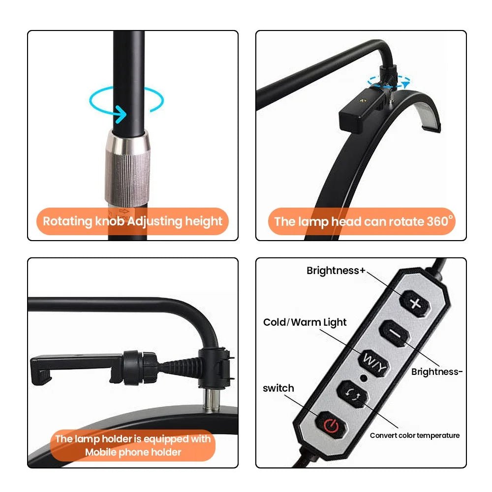 Lampadaire LED 40W à intensité variable 3000K - 6000K, 24 pouces, lampe demi - lune pour beauté - Luminous Place