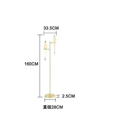 Lampadaire LED design oiseau en acier brossé, lumière chaleureuse d’intérieur - Luminous Place