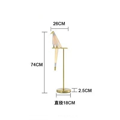 Lampadaire LED design oiseau en acier brossé, lumière chaleureuse d’intérieur - Luminous Place