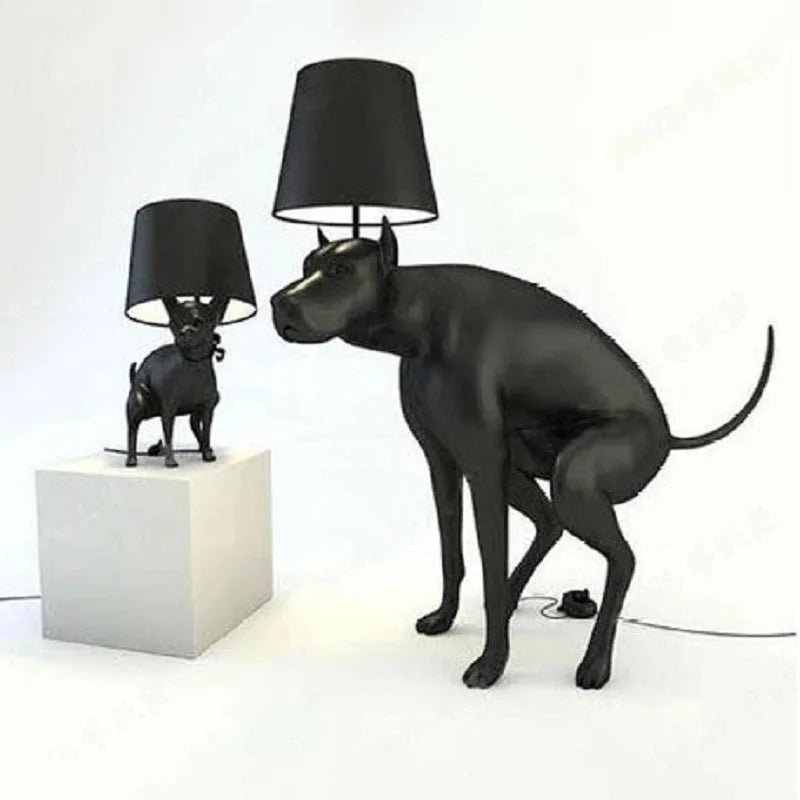 Lampadaire LED en résine avec abat - jour tissu, design chien noir, ambiance cosy - Luminous Place