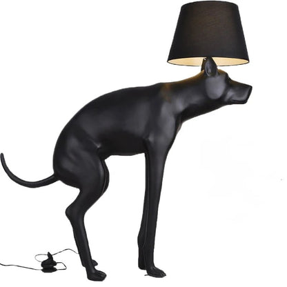 Lampadaire LED en résine avec abat - jour tissu, design chien noir, ambiance cosy - Luminous Place