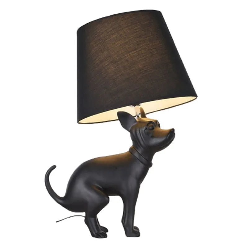 Lampadaire LED en résine avec abat - jour tissu, design chien noir, ambiance cosy - Luminous Place